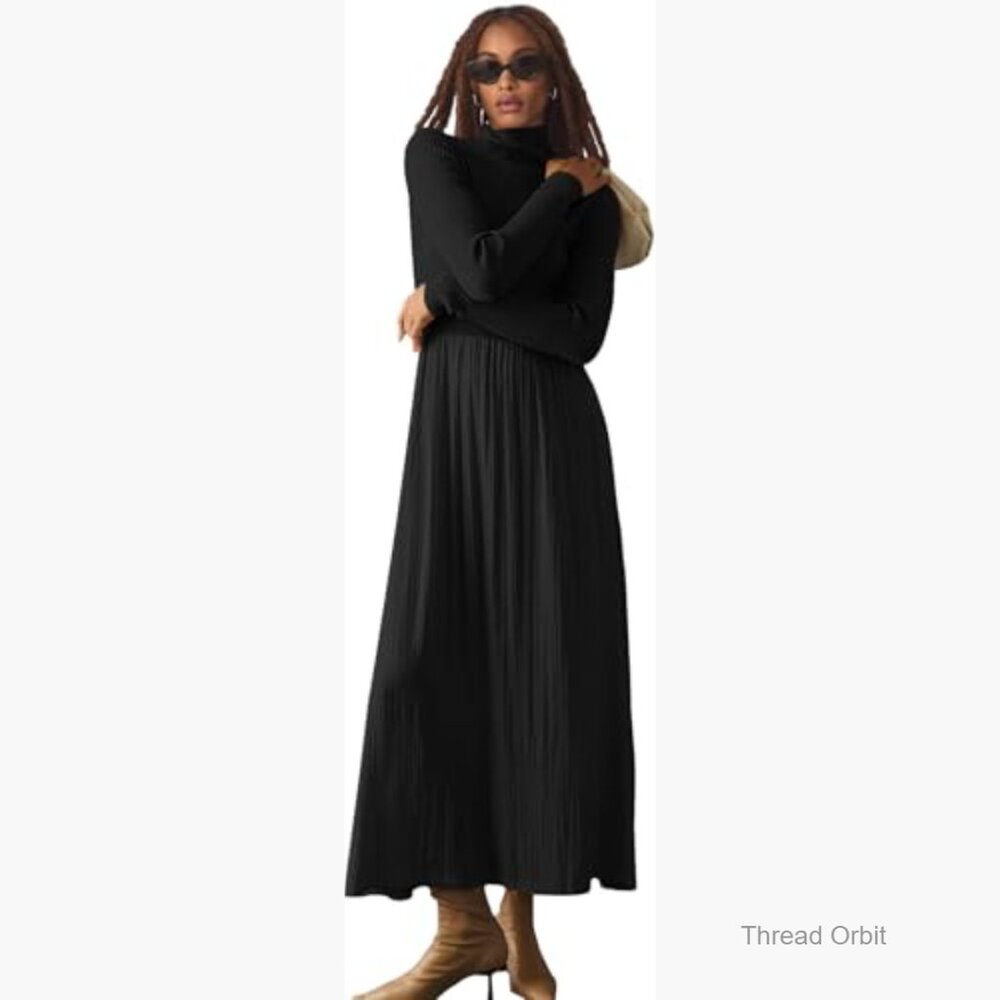 Ribbed Knit Mock Turtleneck Long Sleeve Pullover Maxi Dress - Picture 2 of 3